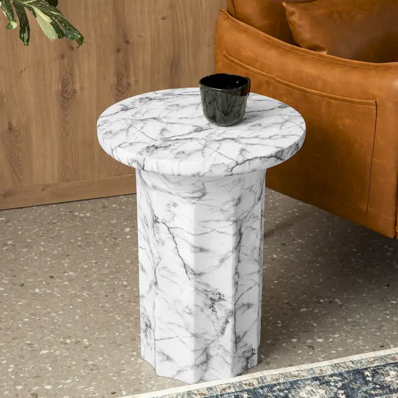 Glitzhome 20.75 H Modern MGO Faux Marble Side Table