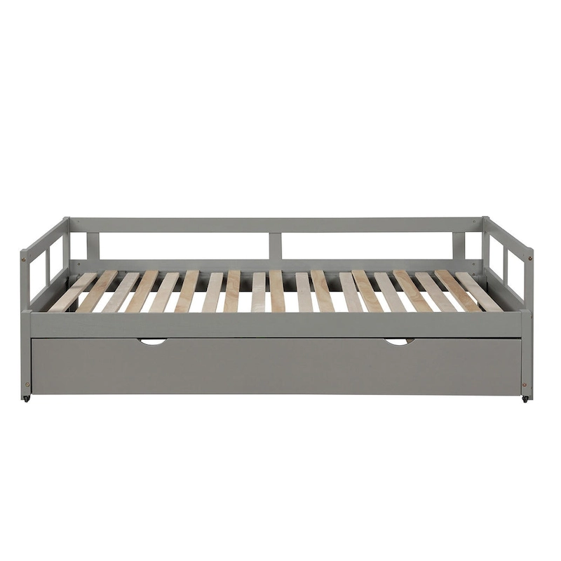 Grey Pine Wood Twin Daybed with Trundle and Slat Kit - Elegant and Functional