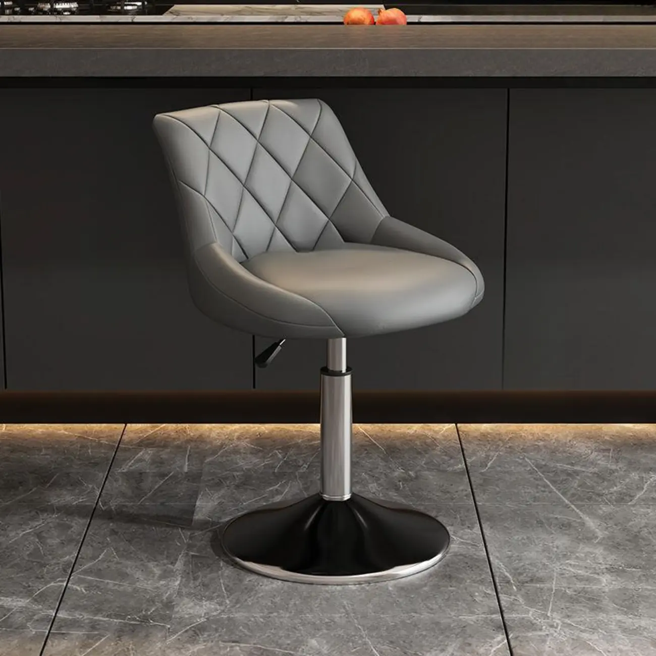 Diamond Tufted Swivel Bar Stool Adjustable Black Red PU Leather