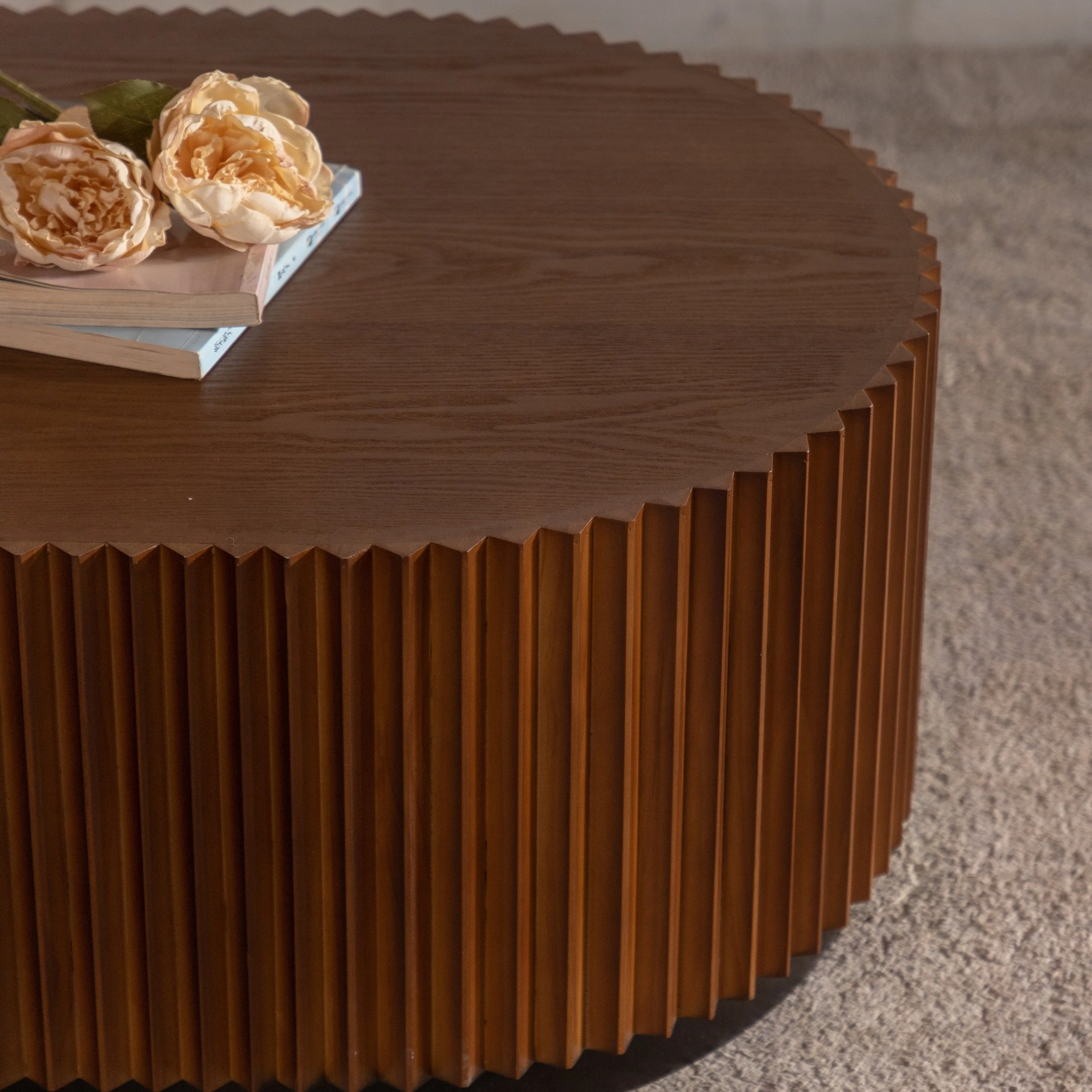 Walker Edison | Modern Fluted Round Nesting Coffee Table Set of 2