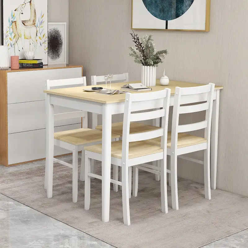 Costway 5-Piece Dining Set Solid Wood Kitchen Furniture with