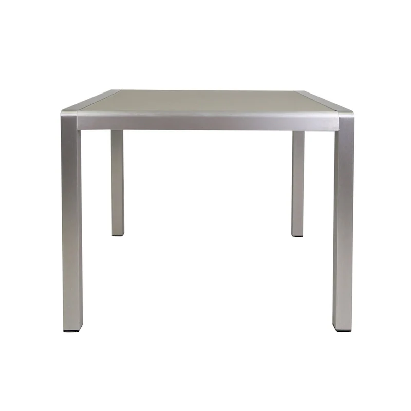 Kimi Outdoor Dining Table, Dark Gray Glass Top, Metal Frame, Square 35 Inch
