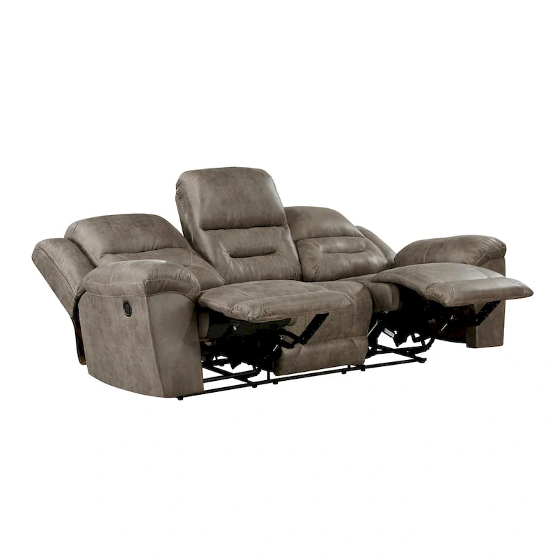 Henry 92 Inch Dual Manual Recliner Sofa Brown Microfiber, Solid Wood, Metal