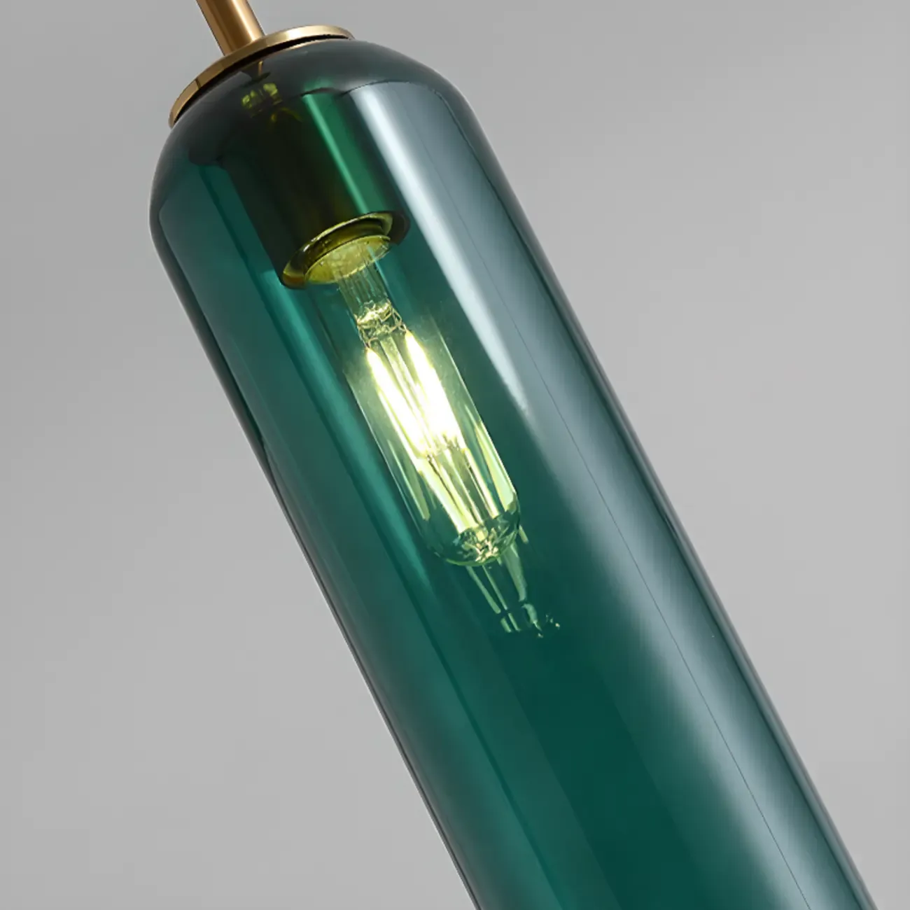 Modern Metal Green Glass Cylinder Pendant Light