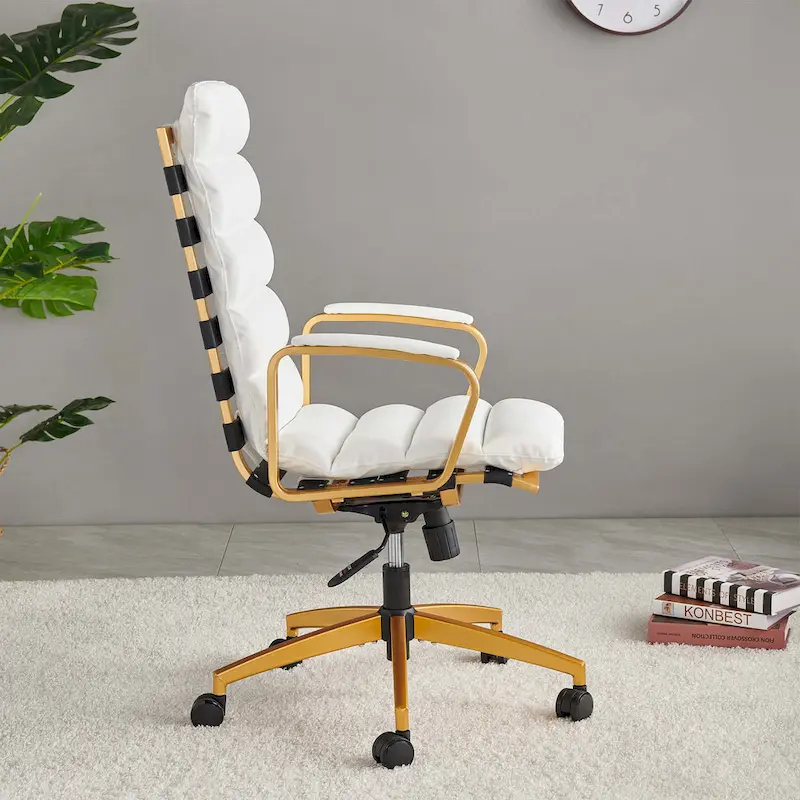 LUXMOD Office Chair Faux Leather Gold Frame Adjustable and Swivel