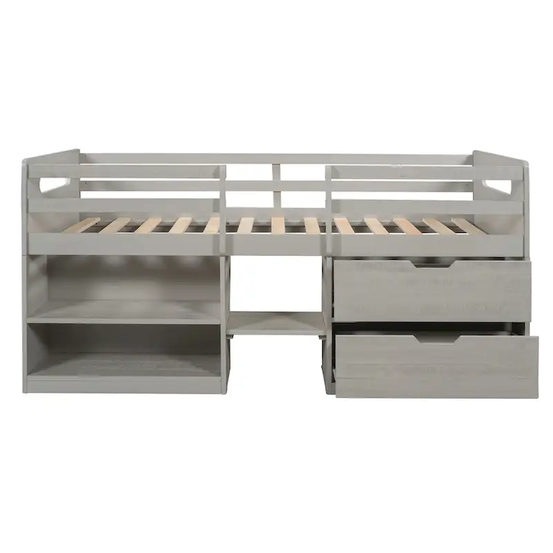 Loft Bed with 2 Shelves and 2 Drawers