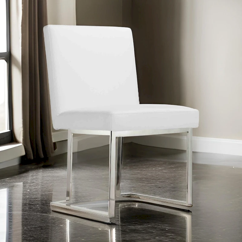 Boly 19 Inch Side Dining Chair Set of 2, Chrome Cantilever Steel Base White