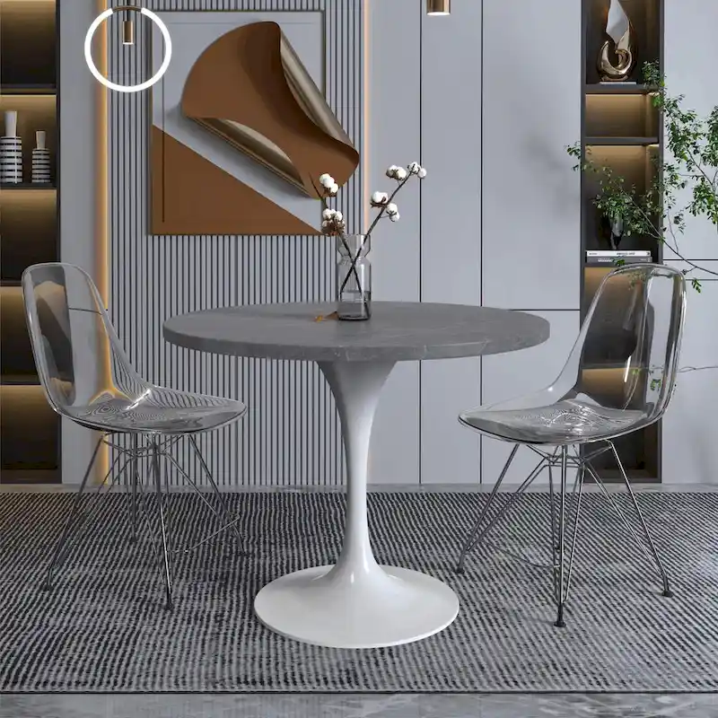 Verve Dining Table with a 36  Round Tabletop in White Steel Pedestal