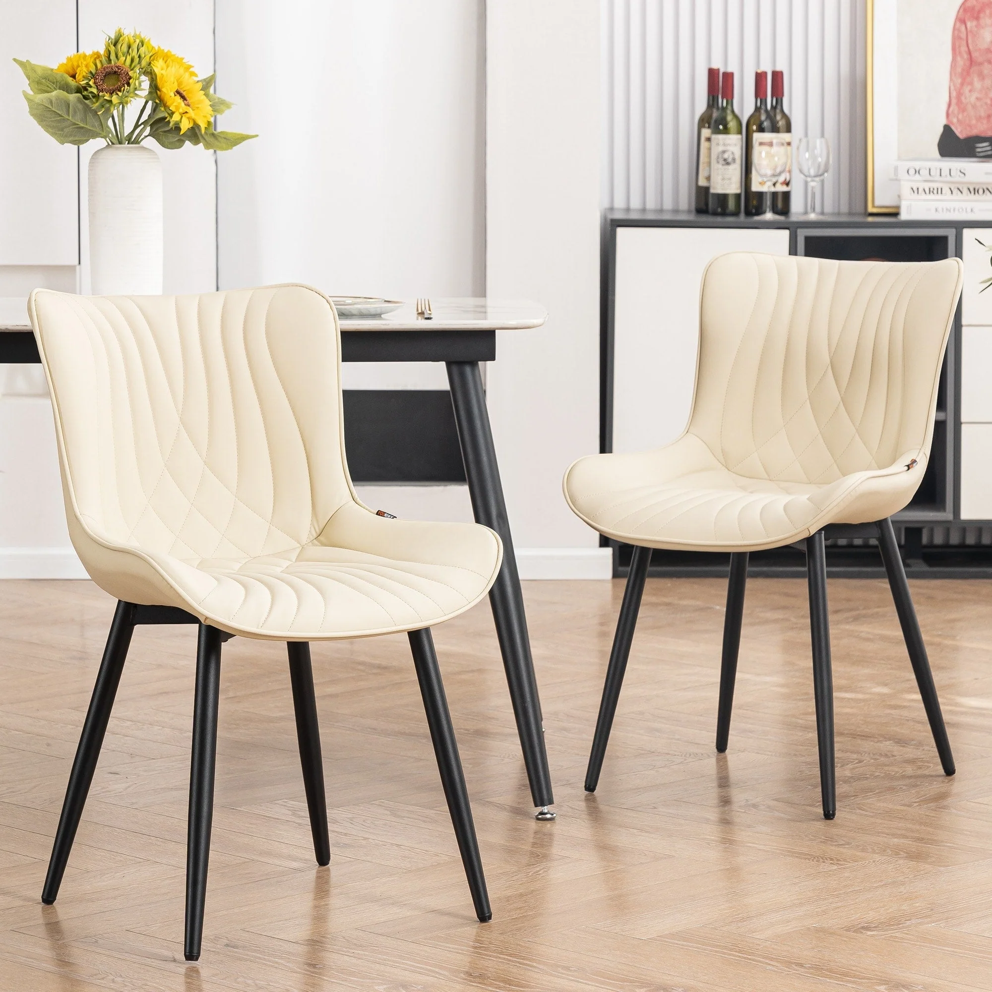 Modern Upholstered Leather Armless Dining Chairs Set of 2