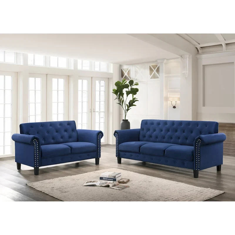 Casper Velvet Rolled Arm Loveseat / Sofa