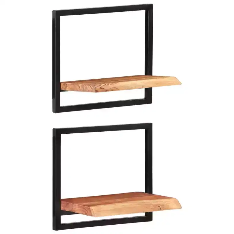 vidaXL Wall Shelf Set Set of 5 Acacia wood brown and black