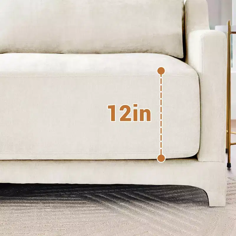 4-Seater Solid Wood Frame Chenille Beige Sofa with Lumbar Pillow High Resilience Sponge Easy Install