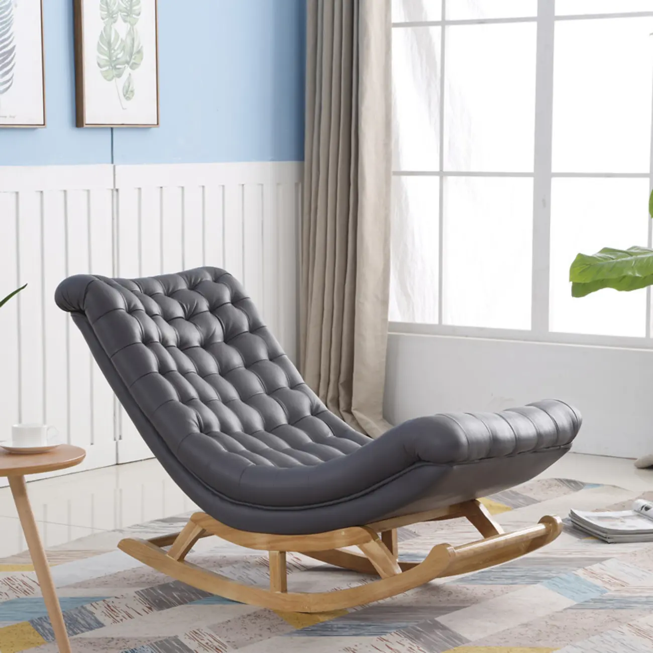 Modern Upholstered Ergonomic Rocking Chair with Ottoman