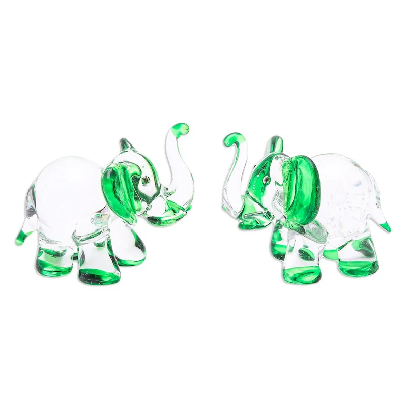 Novica Handmade Hope Trunks Handblown Glass Figurines (Set Of 2)