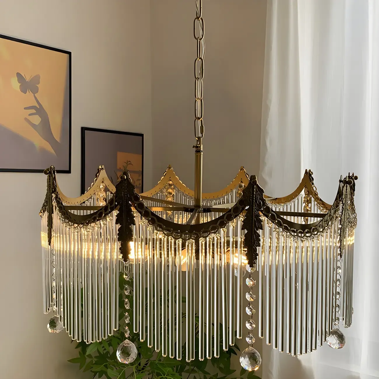 Elegant Clear Glass Crystal Comb Gold Metal Chandelier
