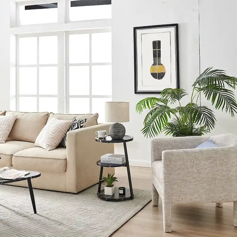 Skylar Round 3-Tier Side Accent Table with Raised Lip Edge Tabletop and Midcentury Modern Metal Asymmetric Pedestal Legs