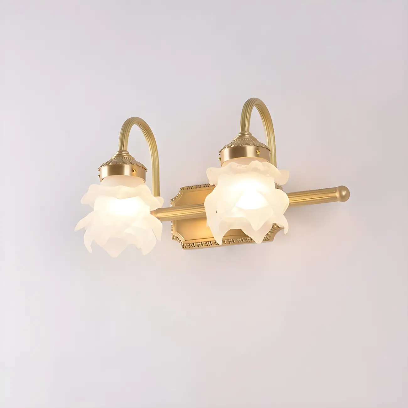 Modern Small Gold Arc 2-Light Vanity Light with Glass Shade