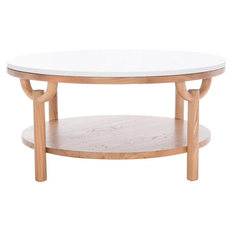 SAFAVIEH Couture Aive 2-Tier Marble Top Round Coffee Table - 35 In. W x 35 In. D x 17 In. H - 35W x 35D x 17H