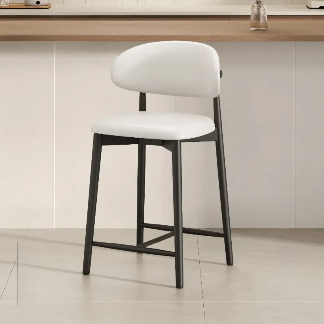 Mid Century Modern Upholstered Bar Stool with Back
