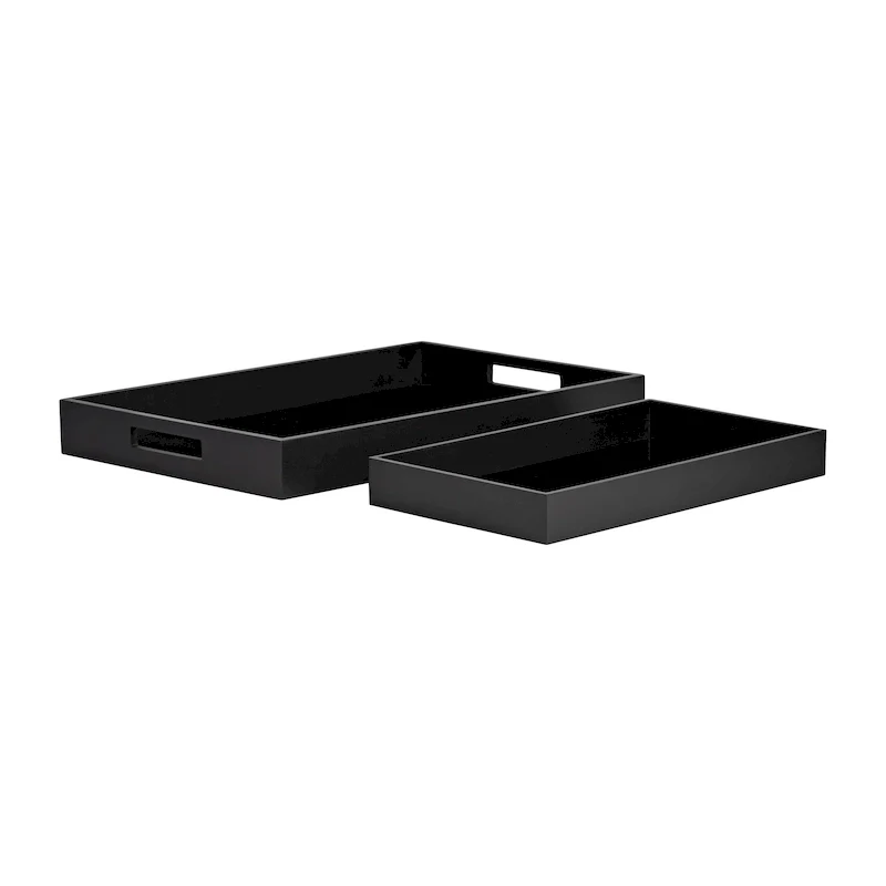 Sagebrook Home Set of 2 Nesting Serving Trays Wood/Glass 14  and 18  Rectangular Black Decorative Trays - 18  x 12  x 2