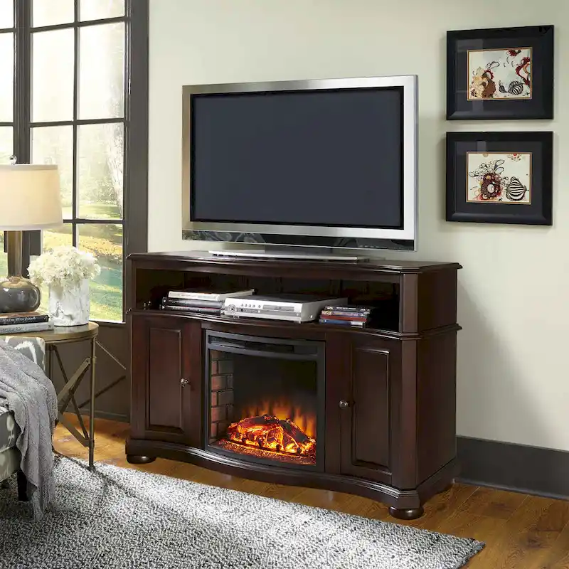 54 TV Stand with Electric Fireplace in Merlot - 54 inches in width