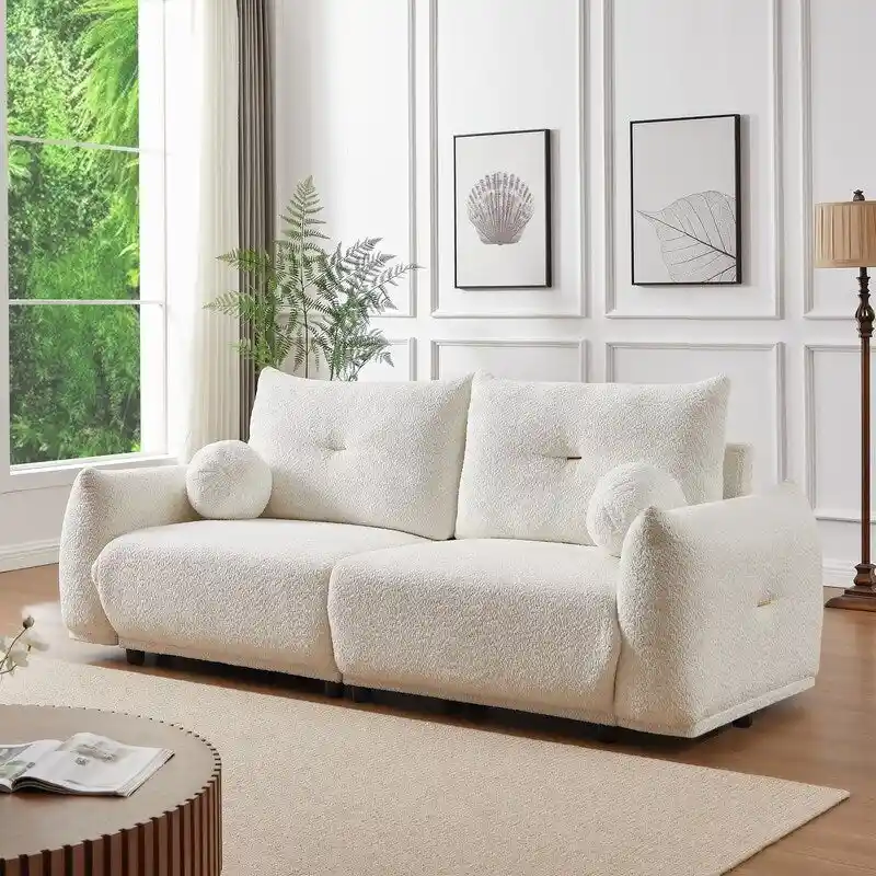 90 comfortable sofa with 2 cushions and 2 ball pillows