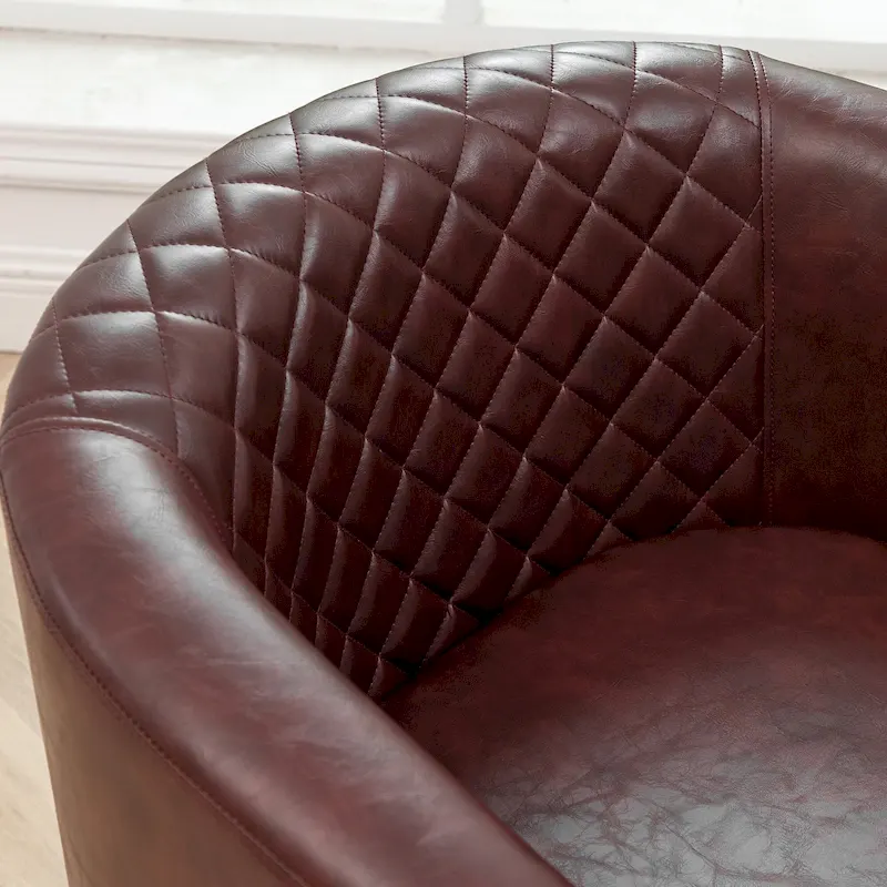 KINWELL PU Leather Tufted Barrel Chair Club Armchair with Nailheads