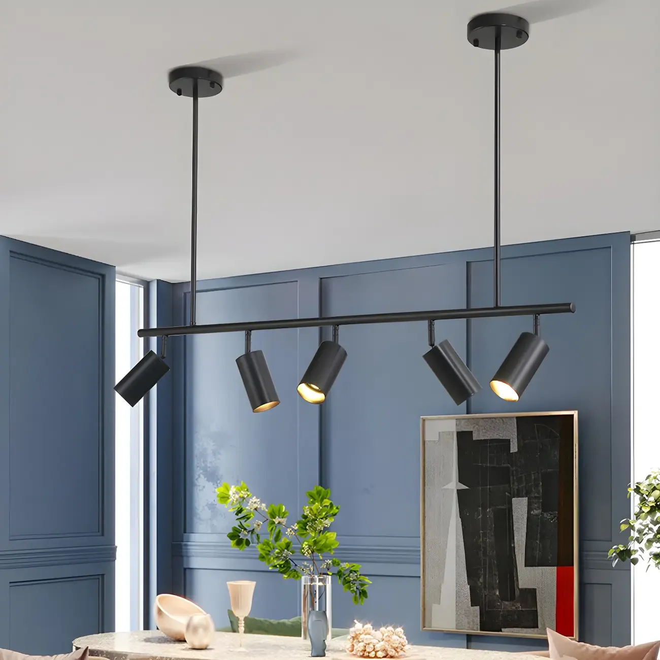 5-Light Modern Black/Gold Metal Cylinder Island Ceiling Light