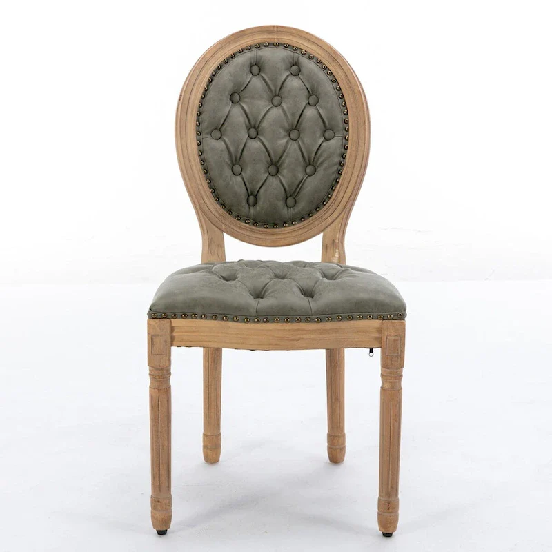 Mid-century Modern Dining Chairs Set of 4, PU Leather High-end Tufted Dining Room Chair with Nailhead Trim Solid Wood Legs