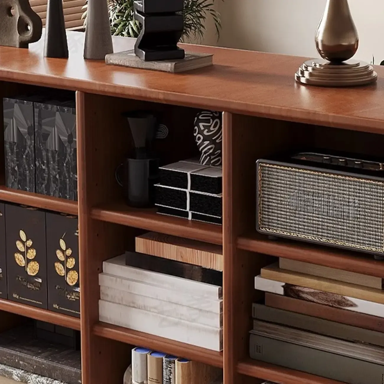 Mid Century Modern Oak Wood Closed Back Standing Bookcase