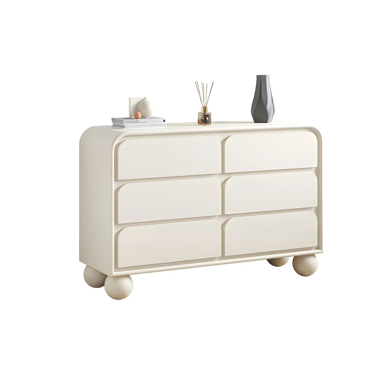 Glam White Oval Wooden Double Dresser with Soft Close Drawers