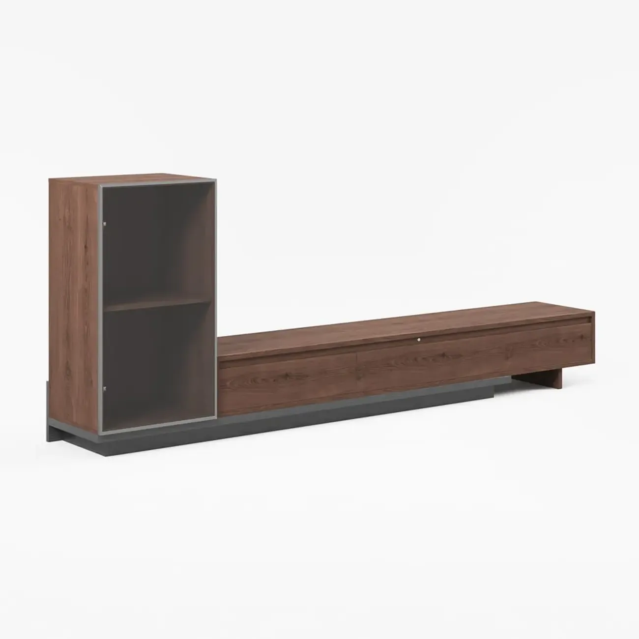 Mid-Century Walnut Extendable Wooden TV Stand with Drawers