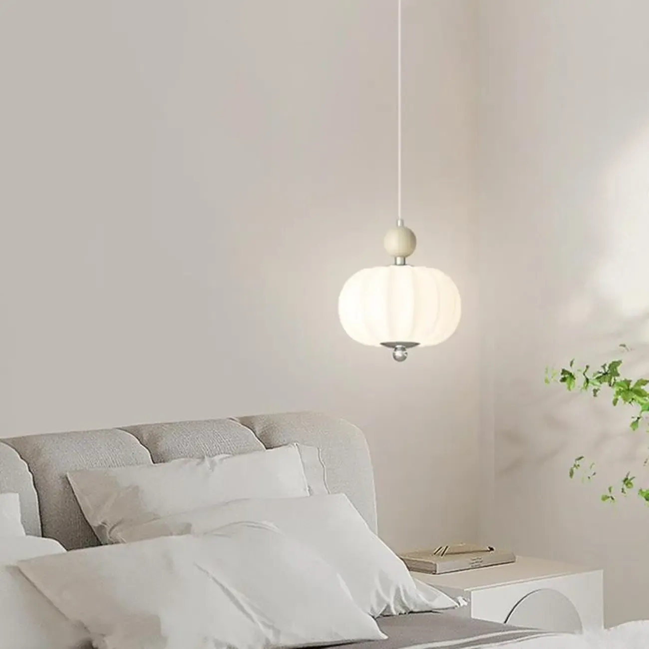 Elegant Milky Glass Globe LED Pendant Light with Bead Detail