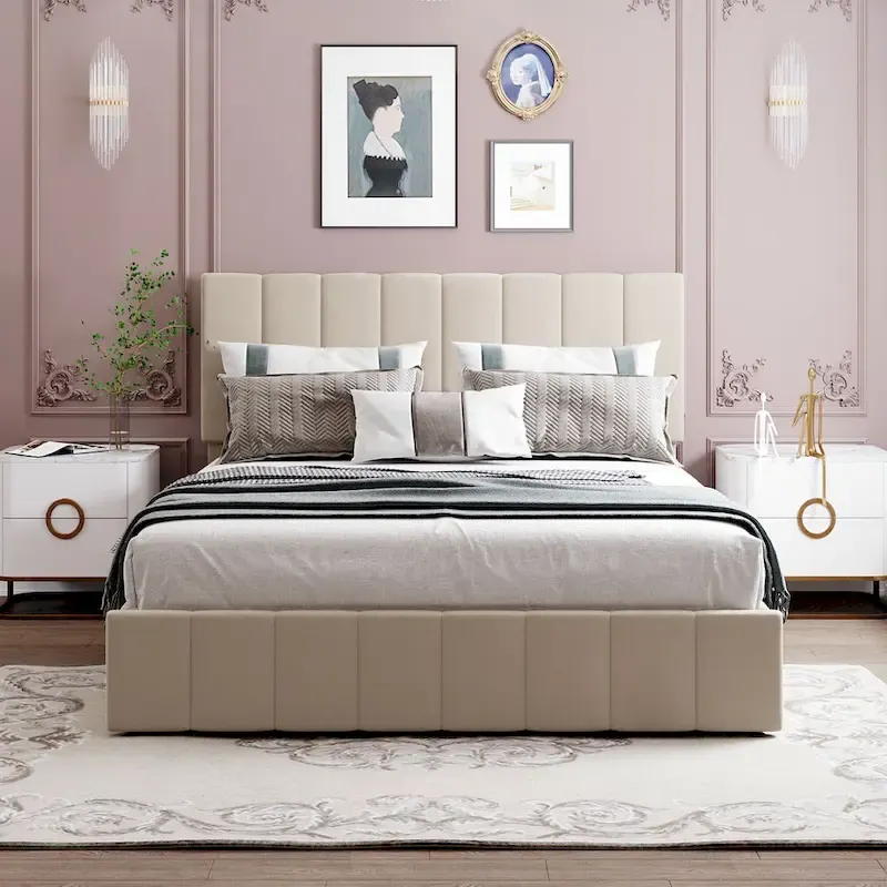 Upholstered Platform Bed with Hydraulic Storage System