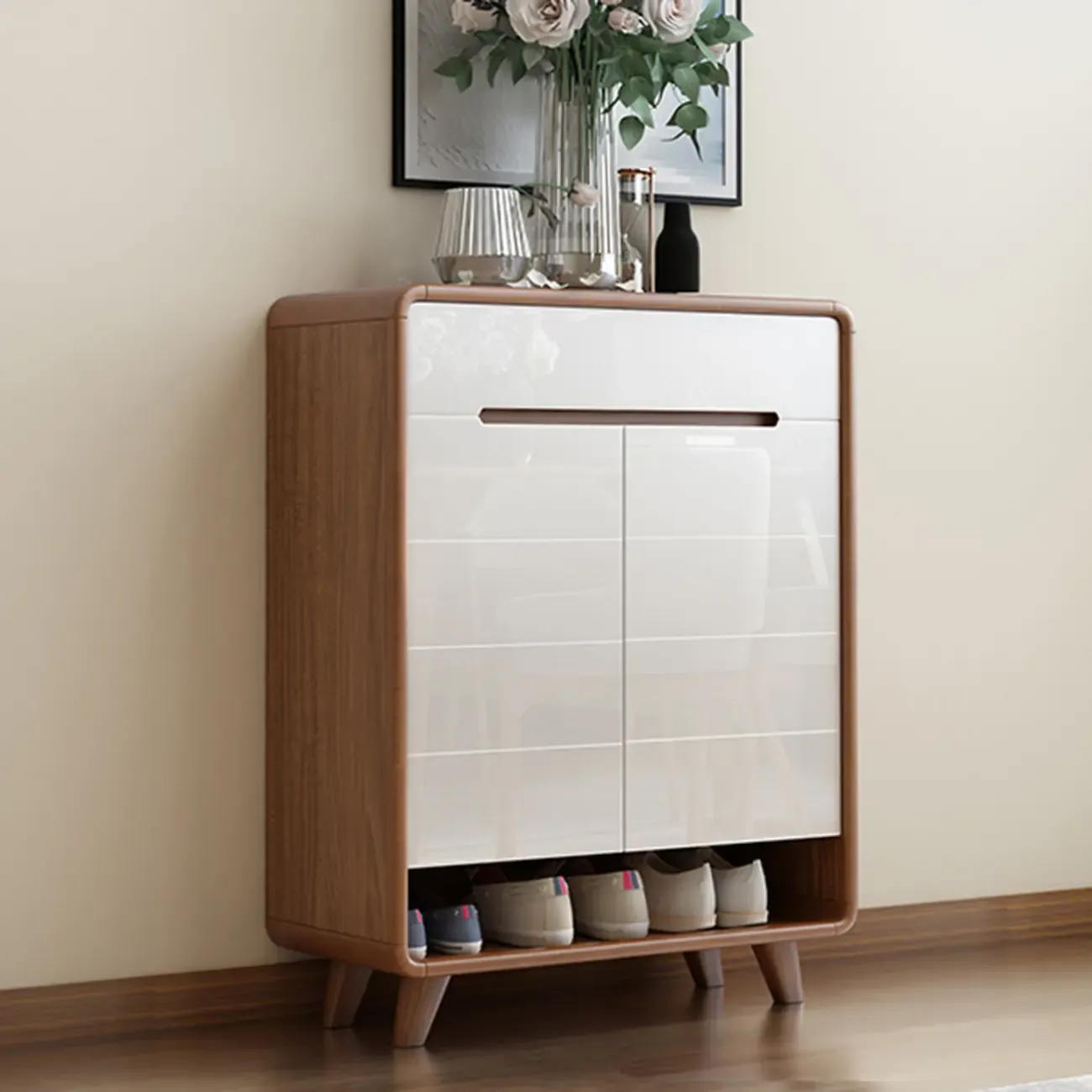 Modern Wood Hallway Shoe Cabinet with Drawers
