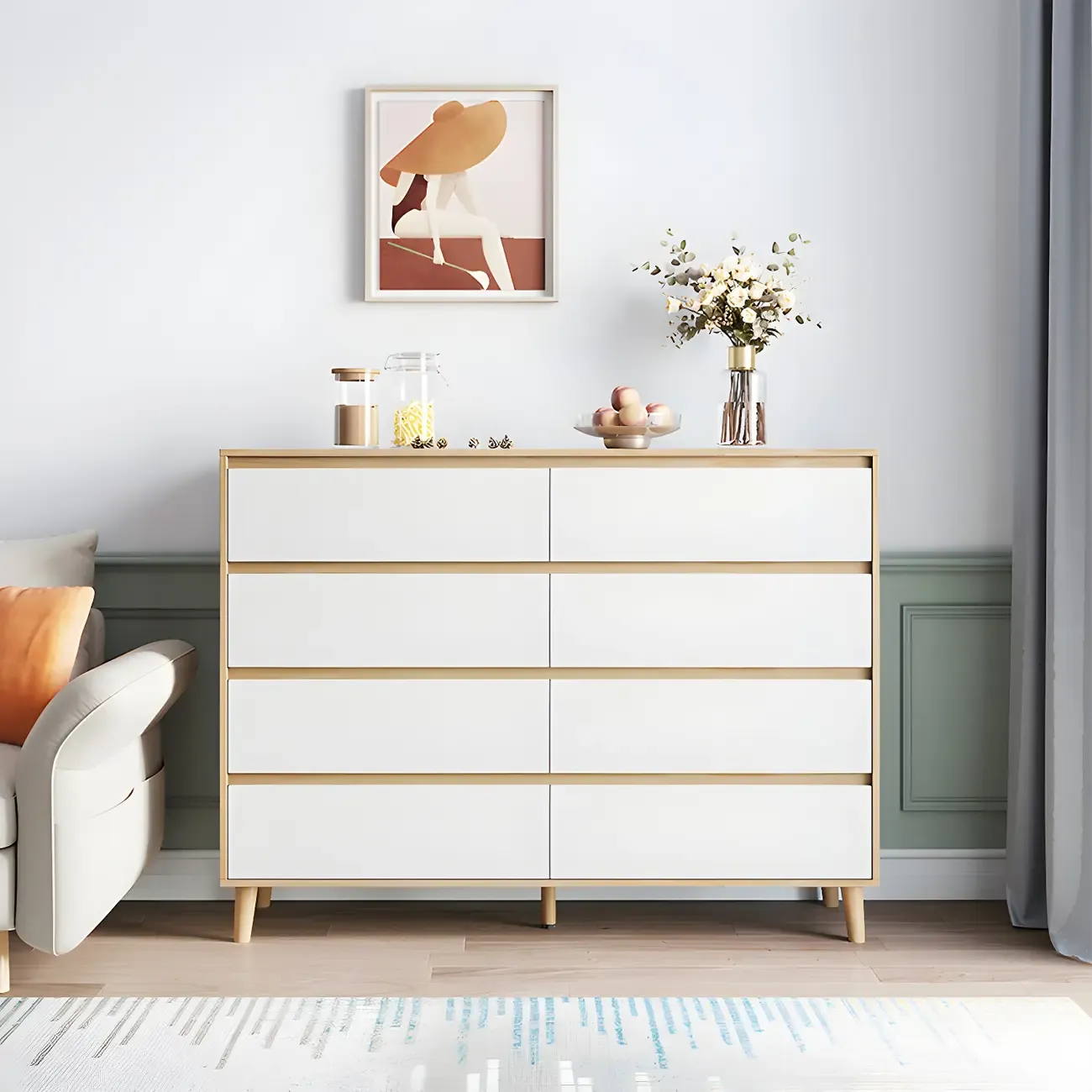 Minimalist Natural Wooden Double Dresser with Storage