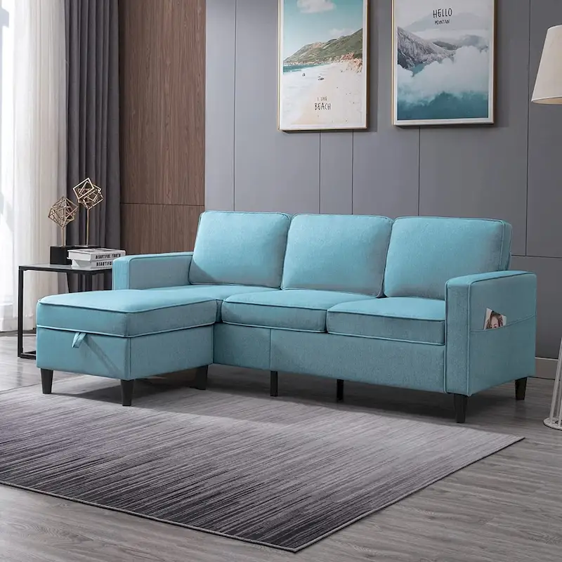 Mixoy 78inch Modern 3-Seat L Shaped Upholstered Sofa with Ottoman