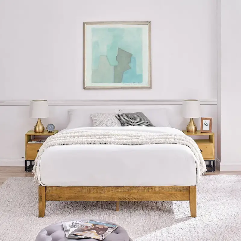 MUSEHOMEINC Mid-Century Wood Platform Bed Frame,No Box Spring Needed,Strong Wood Slat Support