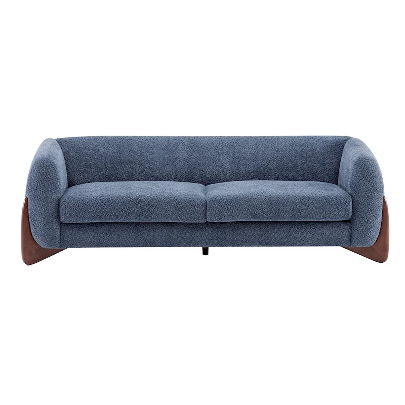 Off-White Boucle 3-Seat Sofa with Birch Wood Legs