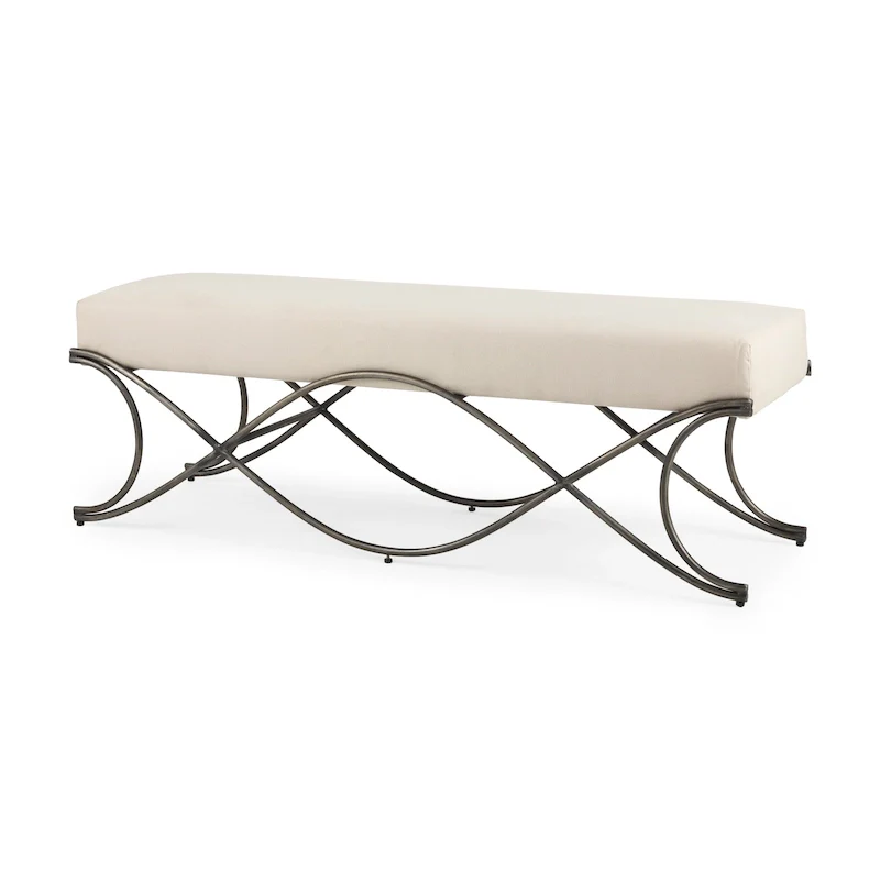 Ayla Gray Fabric Seat w/ Dark Nickel Metal Frame Bench