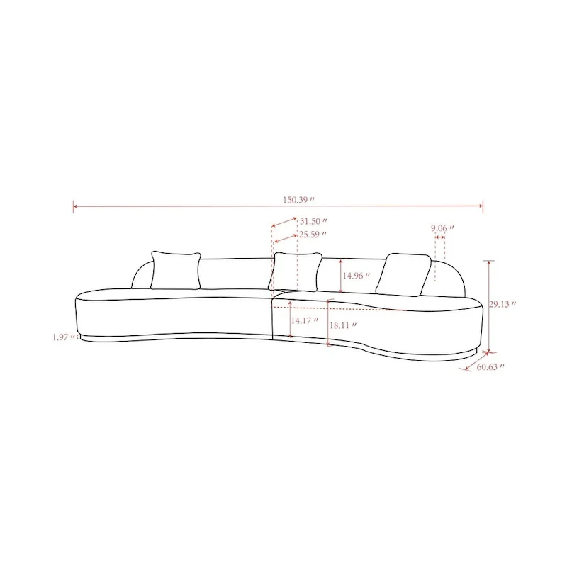 Curved Sofa with 3 Pillow Included