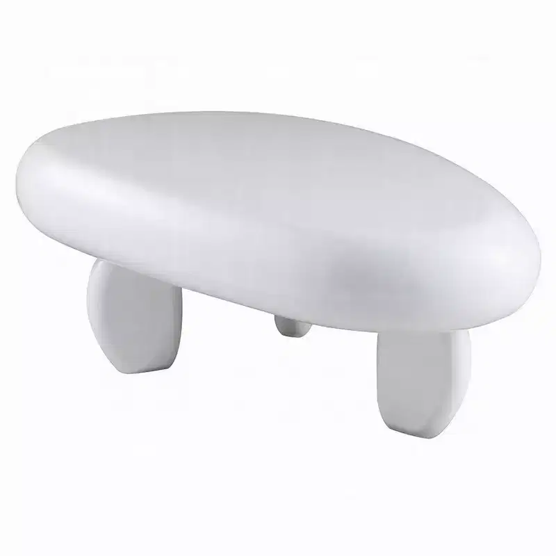 Coffee Table, 30 Inch Asymmetric Pebble Design, High Gloss White