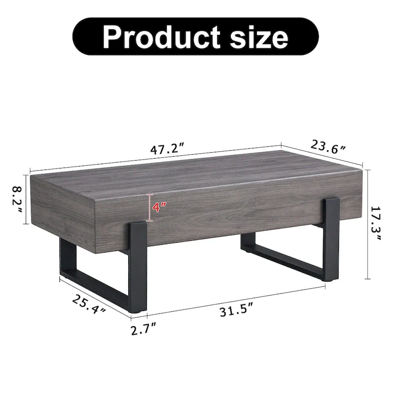 A Rustic Gray Wood Grain MDF Coffee Table With Black Metal Legs - An Elegant Space In Natural Wood Tones