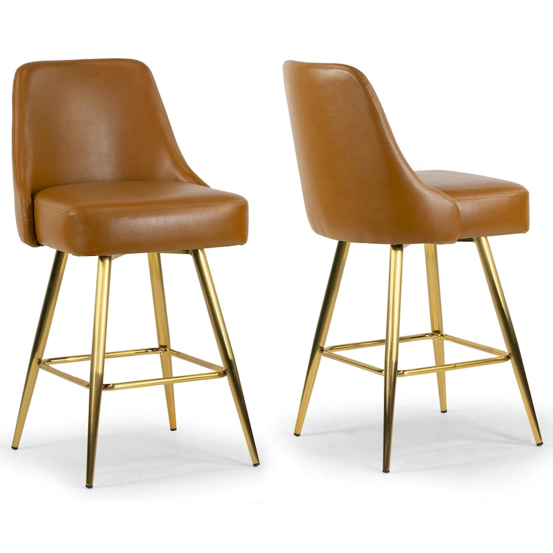 Set of 2 Auren Upholstered Stool with Golden Legs