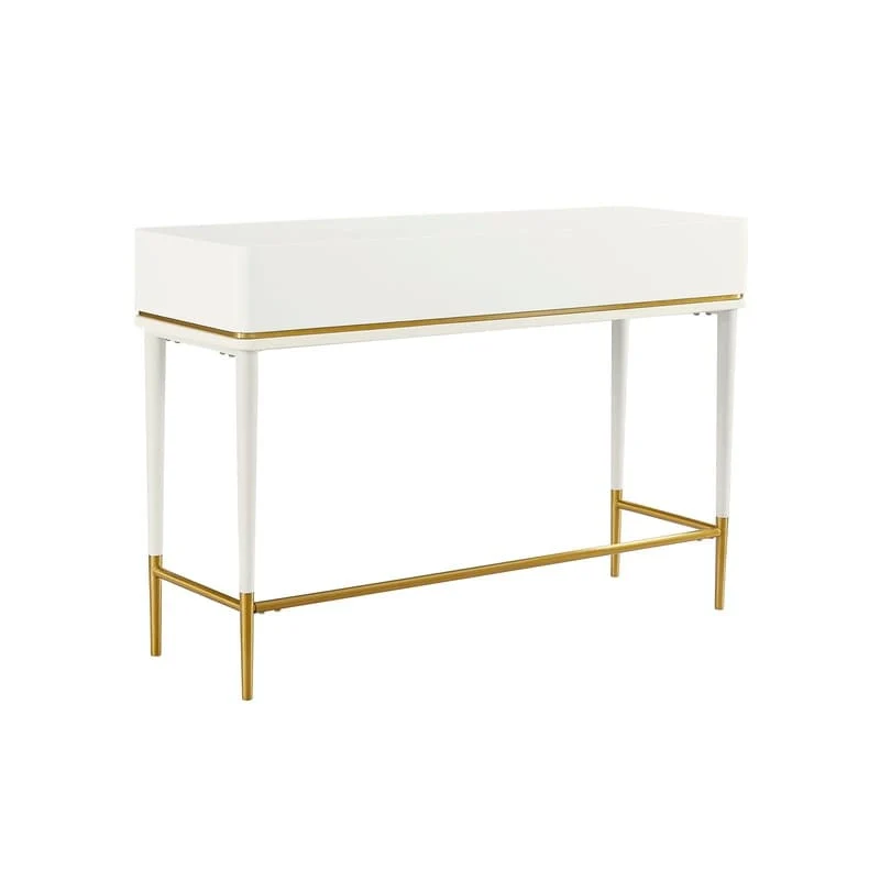 Art Deco Two-Drawer Desk with Gold Inlay – Off White / Black, Single