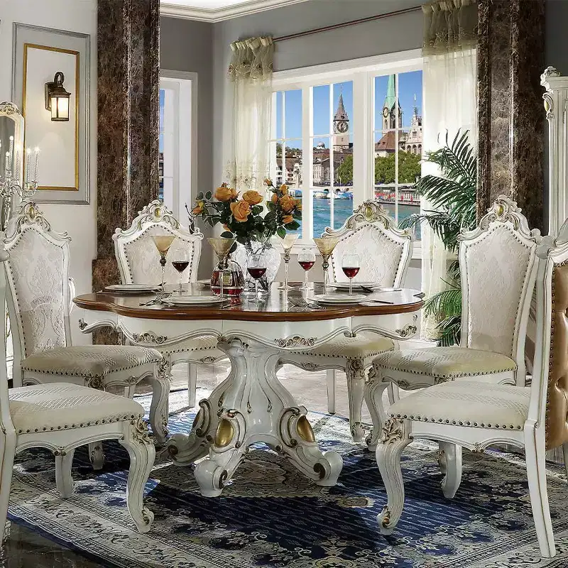 62" Picardy Dining Table Antique Pearl/Cherry Oak Finish - Acme Furniture