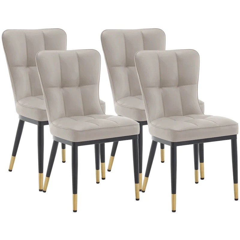 Faux Leather Upholstered Dining Chairs Set of 4 with Checked Pattern