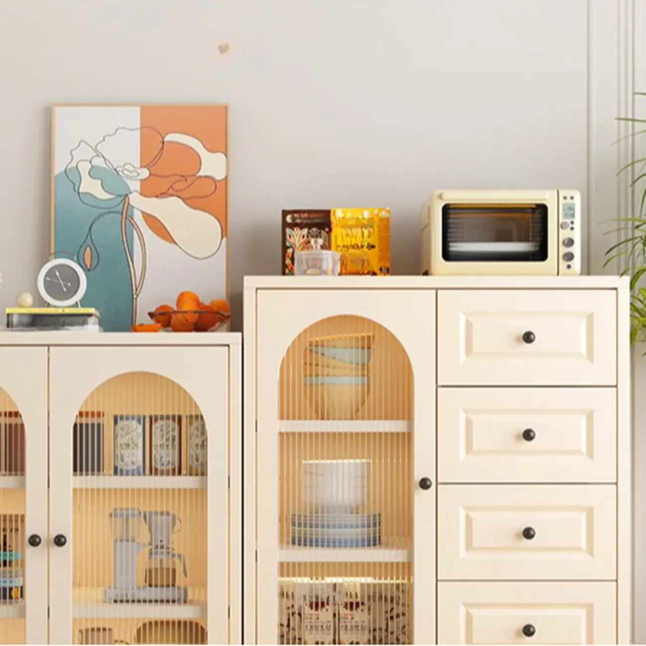 Narrow Metal White Buffet Cabinet with Drawer