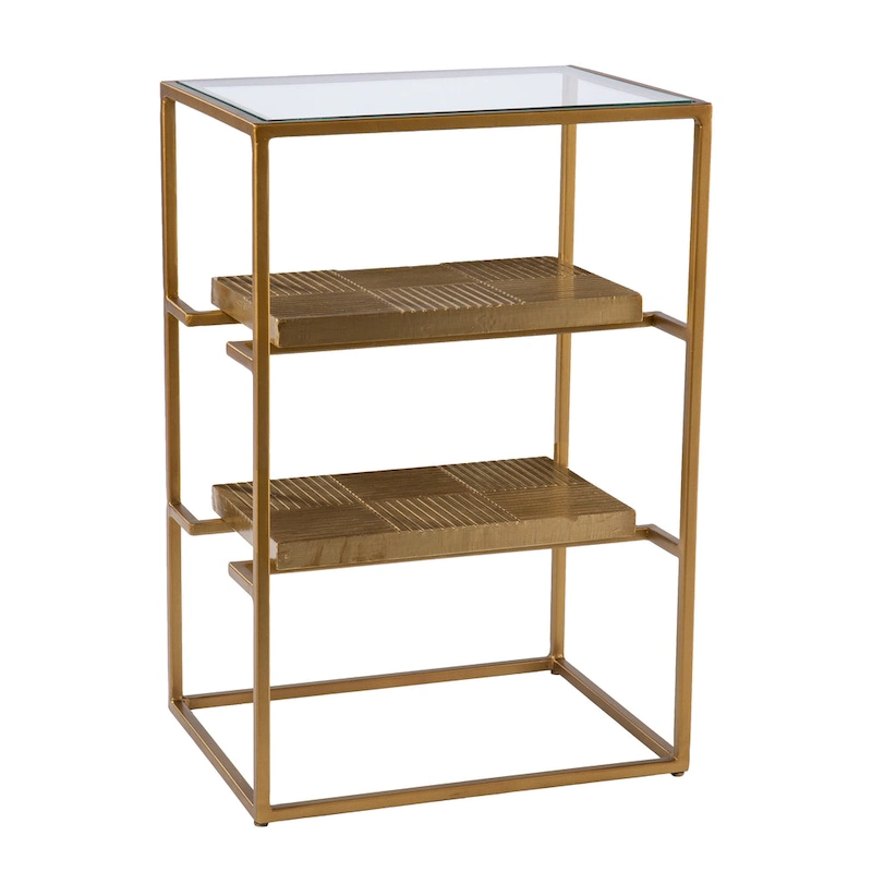 SEI Furniture Pantello Glass-Top Side Table w/ Shelving, Brass