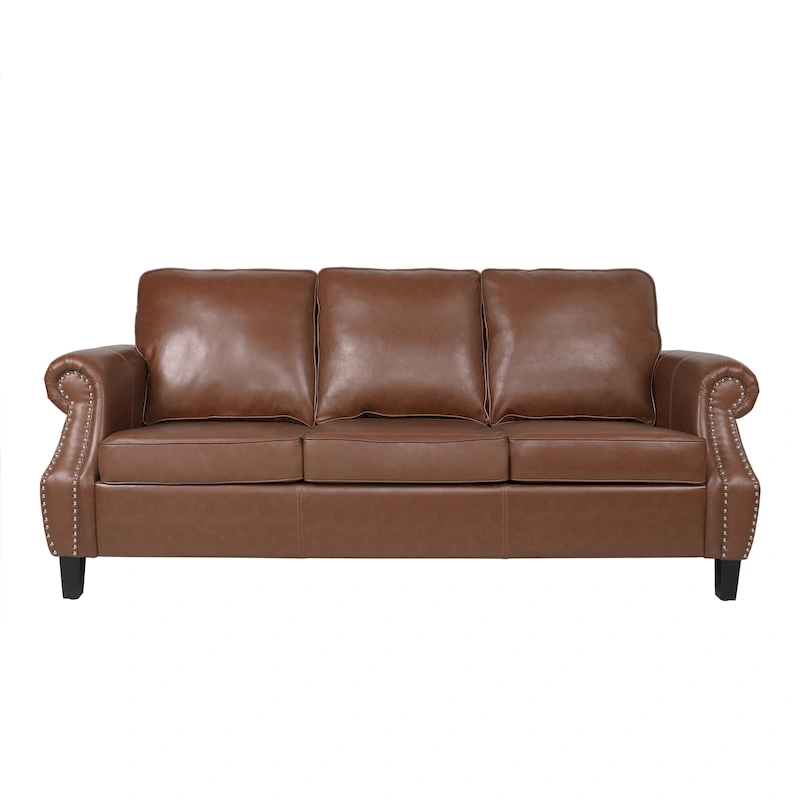 Dowd Faux Leather 3 Seater Sofa with Nailhead Trim by Christopher Knight Home